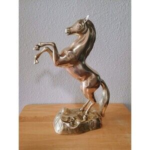 Mid- Century Vintage 15'' Tall Solid Brass Rearing Horse Sculpture Statue
